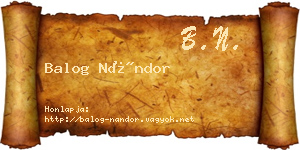Balog Nándor névjegykártya